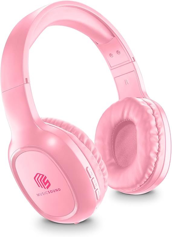 Music Sound | Headband Bluetooth Basic | Audífonos Auriculares Stereo Supraaurales Bluetooth Expandibles con Control Remoto - Batería 14 Horas - Standby 120 Horas - Recarga 2 Horas - Rosa