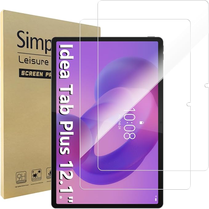 Simpeak 2 Piezas Cristal Protector Pantalla Compatible para Lenovo Idea Tab Plus 12,1 Pulgadas, Templado Sin Burbujas/HD/Anti-Huella/9H Dureza/Anti-Arañazos