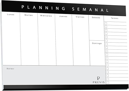 Previs Planificador Semanal A4 Con Diseño Minimalista y Productivo - Organizador Semanal A4 - Planning Escritorio. Planner Organización