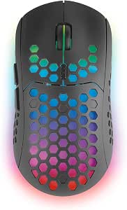 Mars Gaming MMW3, Ratón Gaming Inalámbrico Ultraligero Hive, RGB Flow, Sensor 3200 dpi, Switches Mecánicos HUANO, Batería Recargable, 2.4G USB, Negro