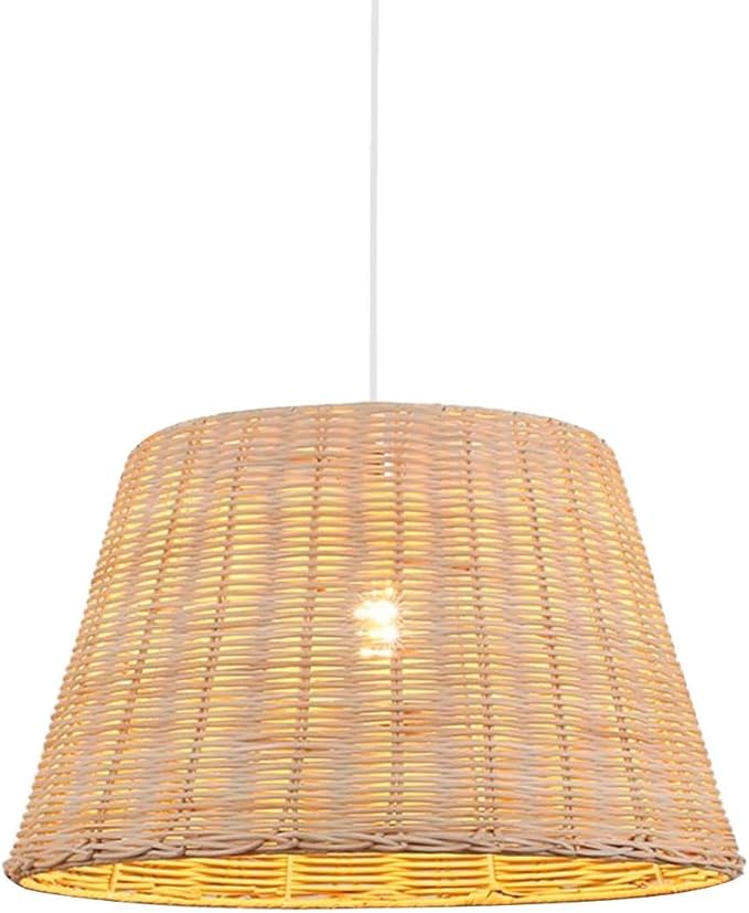 B·LED BARCELONA LED Lámpara Colgante de Techo Pantalla de Mimbre Rigido Trenzado Estilo Nordico Vintage con Portalámparas Negro E27, lampara techo para Salón Cocina