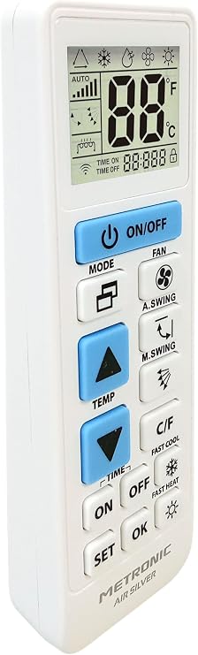 METRONIC 495348 Télécommande Climatiseur Universelle, Controle Votre Clim Compatible Plus de 100 Marques (LG, Toshiba, Haier, Sharp, Samsung, Sanyo, Fujitsu) - Blanc