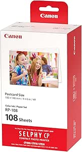 Canon SELPHY RP-108 Tinten- und Papier-Multipack – Original Canon Fotodrucker Tintenpatronen 2er-Pack & 108 Blatt Fotopapier (100 x 148mm)