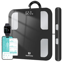 Báscula Grasa Corporal Báscula de Baño Báscula Inteligente Monitor de Composición Corporal, 18 Mediciones Esenciales, Pantalla LED, Diseño de Esquina Redonda, para Andriod y iOS, 180kg…