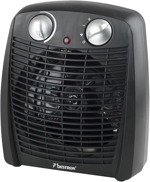Bestron Calefactor, Termoventilador con 2 niveles de potencia, incl. protección antivuelco y contra sobrecalentamiento, para habitaciones de hasta 20 m², 2000 vatios, color: negro