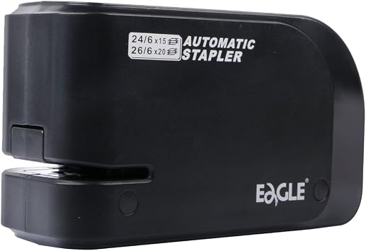 Eagle - Grapadora eléctrica resistente con capacidad para 20 hojas y alimentación por batería o CA (negra)