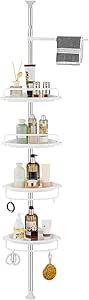 GRICOL Telescópica Estantería Ducha Esquina Estante Ducha sin Taladro Estantería Baño Acero Inoxidable con 4 Cestas y 1 Toallero para Bañera y Baño Altura Ajustable 95-305CM Blanco