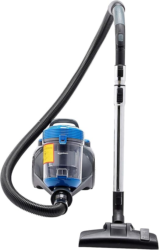 Amazon Basics Potente aspirador de cilindro sin bolsa, para suelos duros y alfombras, filtro HEPA, compacto y ligero, 700 W, 2.0 L (UE), Negro/Azul