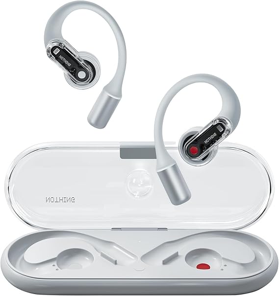 Nothing Ear (Open) Auriculares inalambricos Bluetooth con Tecnología Open Sound, Dos micrófonos + Clear Voice por IA, 30 Horas de reproducción de música y EQ avanzado - Blanco