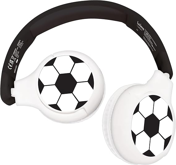 LEXIBOOK - Fútbol - Auriculares 2 en 1 Bluetooth y con Cable con micrófono y botón de Control, Plegables y Ajustables, Batería Recargable de Larga duración - HPBT010FO