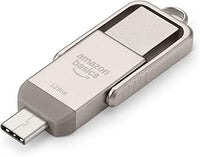 Amazon Basics Memoria USB, Memoria Portátil con Puertos USB C y USB A Duales, 128GB, Color Champán Plateado