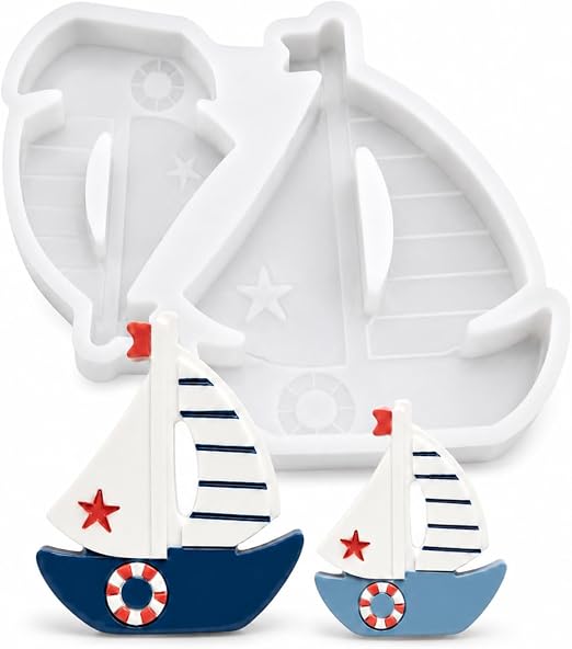 EPODA Moldes de silicona para velero (2 unidades), diseño marítimo para velas y yeso, formas de ancla y barco, decoración de verano y artesanía
