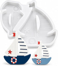 EPODA Moldes de silicona para velero (2 unidades), diseño marítimo para velas y yeso, formas de ancla y barco, decoración de verano y artesanía
