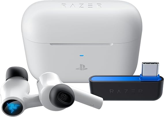 Razer Hammerhead HyperSpeed - Auriculares Gaming Inalámbricos Multiplataparama con Licencia para PlayStation (HyperSpeed Inalámbrico, Cancelación Activa del Ruido) Blanco
