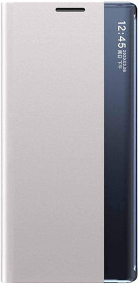 LEYAN - Carcasa para Samsung Galaxy S21 5G, Prime Funda de Piel sintética con Tapa Transparente y Ventana con función Atril Plegable, Color Plateado