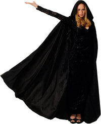 Buen Don Largo Capa con Capucha Terciopelo, Unisex Capa de Halloween Carnaval Navidad Fiesta Disfraz (L, Negro)
