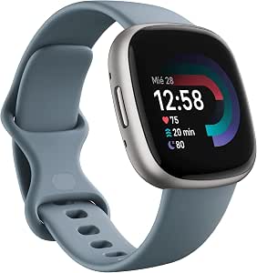 Fitbit Versa 4, el smartwatch que te ayuda a ponerte en forma con GPS integrado, hasta 6 días de batería y compatible con iOS 15 & Android OS 9.0, Azul menta/Aluminio platino