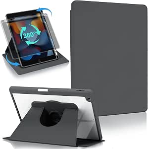 Koze Funda Giratoria para iPad 10.2 Pulgadas 9na 8va 7ma Generación con Soporte para Lápiz y Base Acrílica Antigolpes Funda Protectora Transparente Gris Espacial