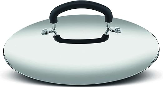 Lagostina Práctica tapa de acero inoxidable 18/10, gris y negro, diámetro 26 cm