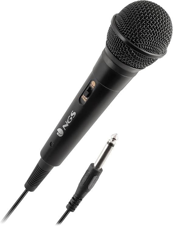 NGS Singer Fire - Micrófono Vocal Dinámico, Micrófono con Cable de 3 Metros, Conexión Jack 6,3mm y Botón On/Off (1)