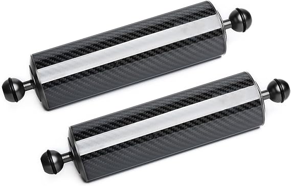 LetonPower 10" Brazo Flotador Submarino de Fibra de Carbono, Brazo Acuático, Doble Brazo Flotador de 1'' con Bola de Flotación Sistema de Iluminación para Bandeja de Buceo Luz de Video/Strobe (2pack)