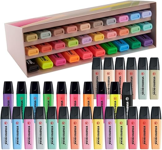 STABILO - Marcador - BOSS ORIGINAL - Set de 30 marcadores, 9 fluorescentes, 14 pastel, 6 en tonos naturales y 1 negro