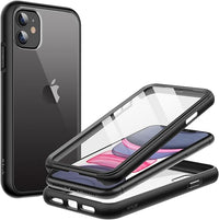 JETech Funda para iPhone 11 6,1 Pulgadas con Protector Pantalla Incorporado Anti-Rasguños, 360 Grados Carcasa Resistente de Cuerpo Completo con Respaldo Transparente (Negro)