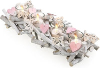 COM-FOUR® Portavelas de Madera - Portavelas con Mariposas y Corazones - Cuenco de luz de Madera - Plato para Velas Moderno como decoración de Mesa - Linterna Decorativa (Portavelas-Blanco)