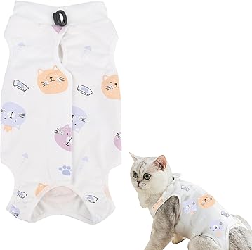 Cosiesnest Traje de Recuperación para Gatos Postoperatorio, Esterilización o Castración, Transpirable Algodón, Anti-Lamidos y Anti-Sarro, Collar Isabelino, Talla M (2-4kg)