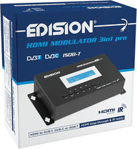 EDISION Modulador HDMI 3en1 Pro a Terrestre DVB-T, ISDB-T o Cable DVB-C, Distribución Full HD Sobre Cable Coaxial, HDMI-Loop, RF IN, Pantalla LCD, Instalación Rápida, Plug & Play