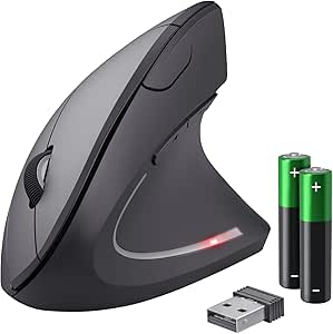 Trust Verto Ratón Vertical, Ratón Ergonómico Inalámbrico 800/1200/1600 dpi, 2.4GHz, Microrreceptor USB, Iluminado, para PC, Ordenador, Laptop, Desktop, Mac, Pilas Incluidas - Negro