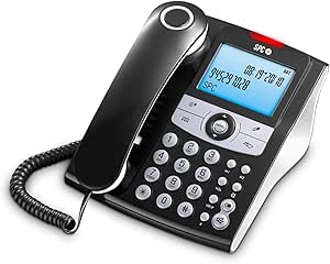 SPC Elegance ID – Teléfono Fijo sobremesa con Pantalla iluminada, 2 memorias directas, Agenda, identificador de Llamadas, Manos Libres y señal Luminosa de Llamadas perdidas - Negro