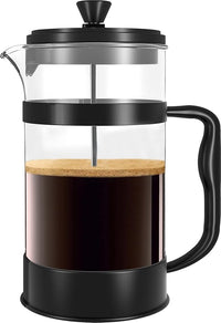 KICHLY Cafetera de prensa francesa - portátil con triple filtro - Vidrio resistente al calor con carcasa de acero inoxidable - Jarra grande para el hogar - 1000ml / 1 Litro / 34Oz - Negro