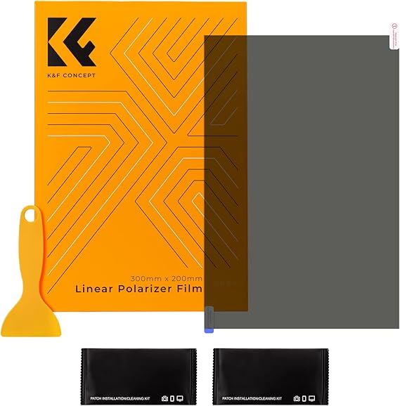 K&F CONCEPT 1PCS Película Polarizante Autoadhesiva, 300 x 200 x 0,2 mm, Lineal 90 Grados, con Free Squeegee Paño Limpieza