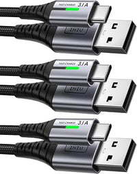 INIU Cable USB C, [3 Pack 3.1A] Cable Trenzado Nilón de Carga Rápida QC3.0 Cable USB Tipo C, [2m+2m+0,5m] Cable Sincronización de Datos para iPhone 17 16 Samsung S25 Google 10 Switch 2, Xiaomi Redmi