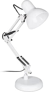 Relaxdays retro bureaulamp, met flexibele arm, leeslamp, van metaal, E27-fitting, HBD:50 x 28 x 15 cm, in het wit