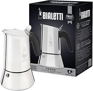 Bialetti Cafetera Venus, Mango Anti-escaldaduras, Apta para Inducción, 6 Tazas (235ml), Acero Inoxidable