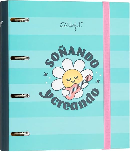 Mr. Wonderful - Raccoglitore con anelli e fogli Wonder - Sogdo e creando - Cartella con 4 anelli, gomma elastica e protezione anti-graffio - Include ricambio di fogli - 120 fogli