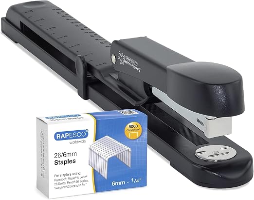 Rapesco 1464 Marlin Grapadora de Brazo Largo y 5000 Grapas 26/6 mm, Negro