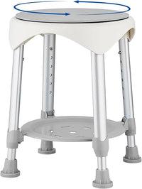 KSITEX Taburete De Ducha,Asiento De Ducha Giratorio 360°con Patas De Goma Antideslizantes,Taburete Giratorio Mejorado para Personas Mayores,Silla De Baño Ajustable en Altura en 6 Niveles con Estante