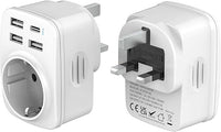 Hoppac Adaptador Enchufe UK,Adaptador Enchufe Ingles a EspañOl con 3USB A y 1USB C,Adaptador De Viaje Multifuncional 5 en 1 para UK,Singapur,Dubai,Tipo G