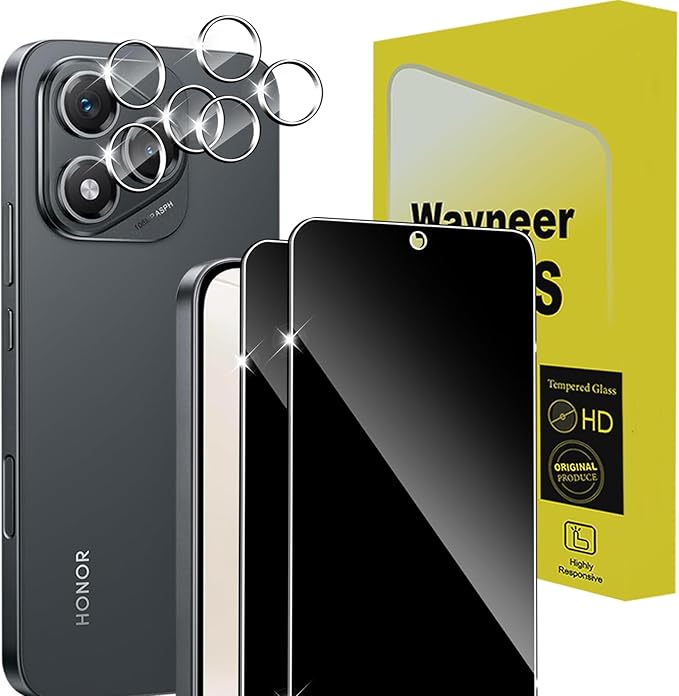 Wayneer Protector de Pantalla de Privacidad para Honor 400 Lite 5G, 2 Piezas Cristal Templado + 2 Piezas Protector de Lente de Cámara, 9H Anti Espía Vidrio Templado