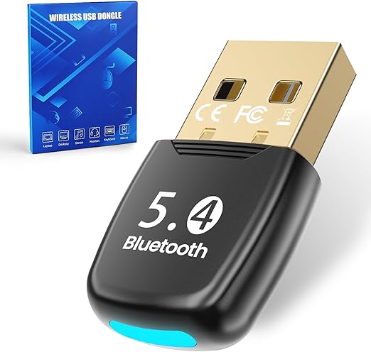 GlasFlength Adaptador Bluetooth PC - 5.4 Bluetooth Dongle, USB Stick, Low Latency, Plug & Play, con Windows 7/10/8.1/11, para Escritorio, portátil, Auriculares, Teclado, ratón