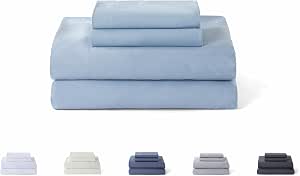 Todocama – Juego de Sábanas de 4 Piezas - 5003 - Sábana Bajera Ajustable - Encimera - Dos Fundas de Almohada de 50x80cm. (Cama 90x190/200 cm, Azul Claro)