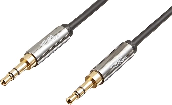 Amazon Basics Auxiliar Cable de audio estéreo (conector macho de 3,5 mm a macho de 3,5 mm, 1.2 m), para Tablet, Negro