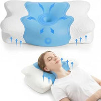 COSYLAND Almohada Cervicales y Cuello - Espuma Viscoelástica, Diseño Mariposa con Soporte Ergonómico y Transpirable, para Dormir de Lado, Boca Arriba y Boca Abajo, 60 x 40 x 10/13 cm, Azul