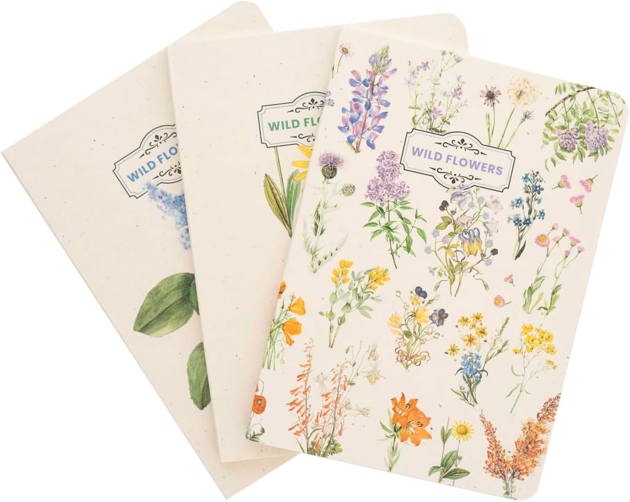 Grupo Erik Libretas A6 flores - Pack Libretas pequeñas | 3 Cuadernos bonitos : Cuaderno punteado + Cuaderno hojas blancas + Cuaderno lineas (Tapas blandas, 64 págs cada uno)