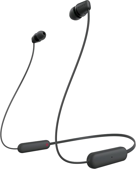 Sony WI-C100 Auriculares Inalámbricos - Hasta 25 Horas de Duración de la Batería, Micrófono Incorporado para Llamadas, Compatible con Asistentes de Voz, Conectividad Bluetooth Fiable, Negro