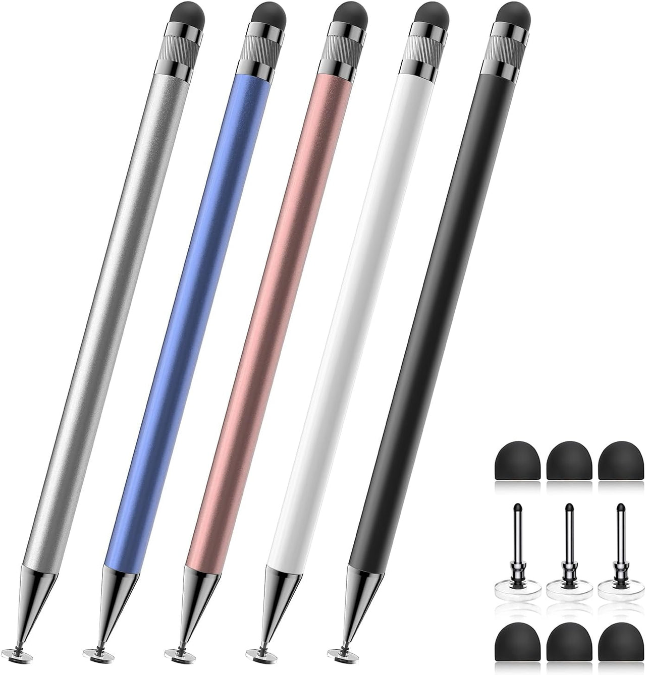 Stylus (5 Unidades), lápiz Capacitivo 2 en 1 para Pantalla táctil, Alta precisión y sensibilidad, Adecuado para iPhone/iPad/tabletas Android, Compatible con Todas Las Pantallas táctiles (Negro/Blanco