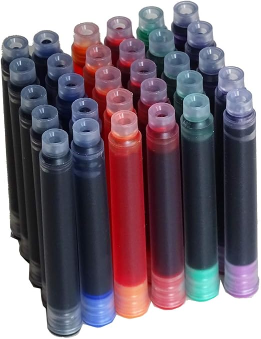 30 Cartuchos de Tinta para Pluma Estilográfica Jinhao, Juego de 6 Colores (Negro, Azul, Verde Manzana, Morado, Rojo y Naranja) Tamaño Estándar Internacional